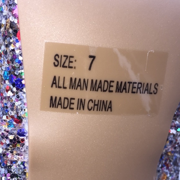 Qupid Woman’s Silver Multi Glitter Open Toe High Heels Size 7 - Picture 9 of 13